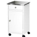 Mesa de Cabeceira | Tampo Inox, 1 Gaveta e Rodízios